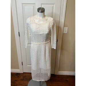 BCBG Max Axzria White Floral Embroidered Lace Midi Dress Size 6, NWT $338